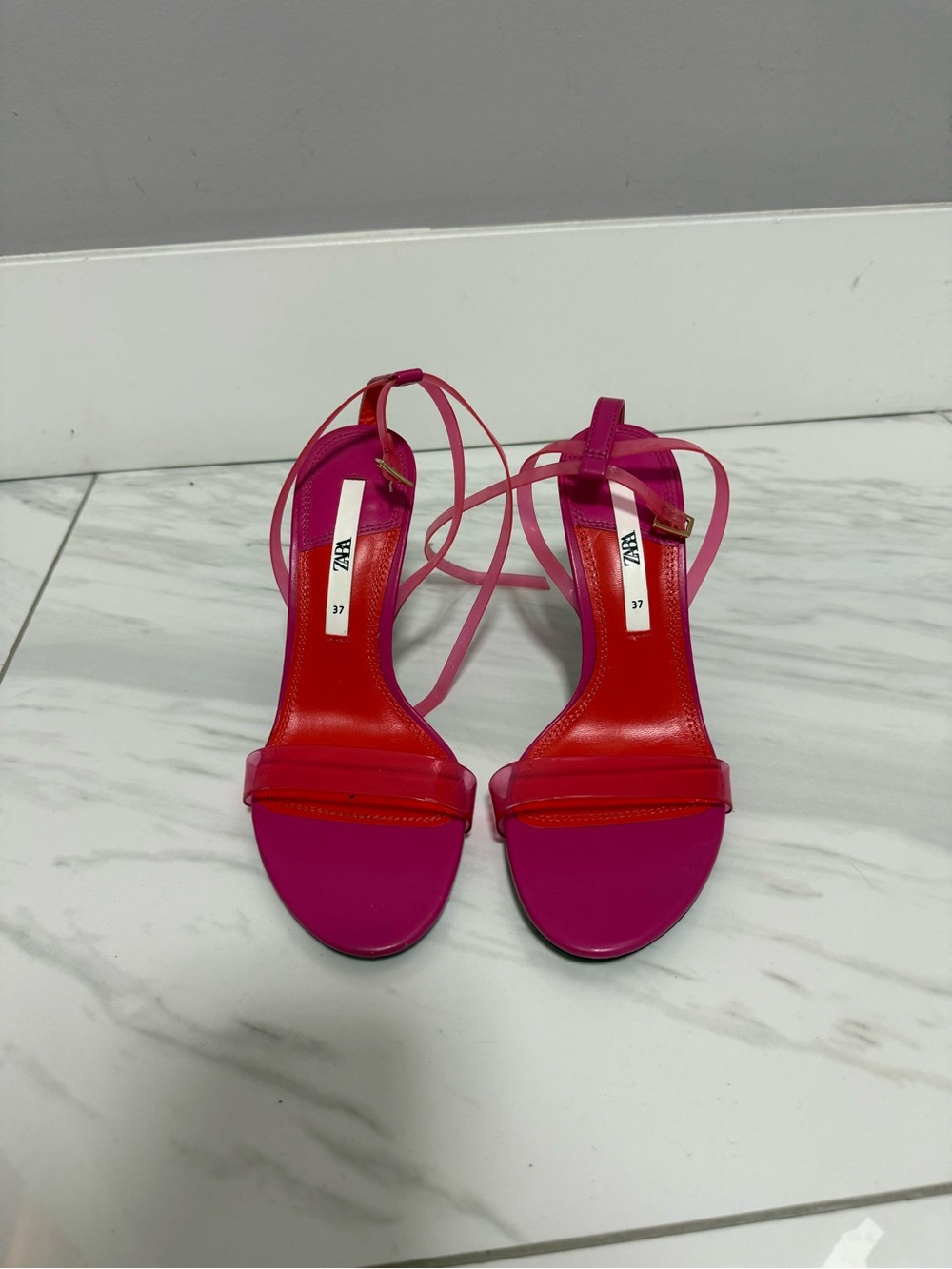 Zara Hot Pink & Red Strappy Heeled Sandals
